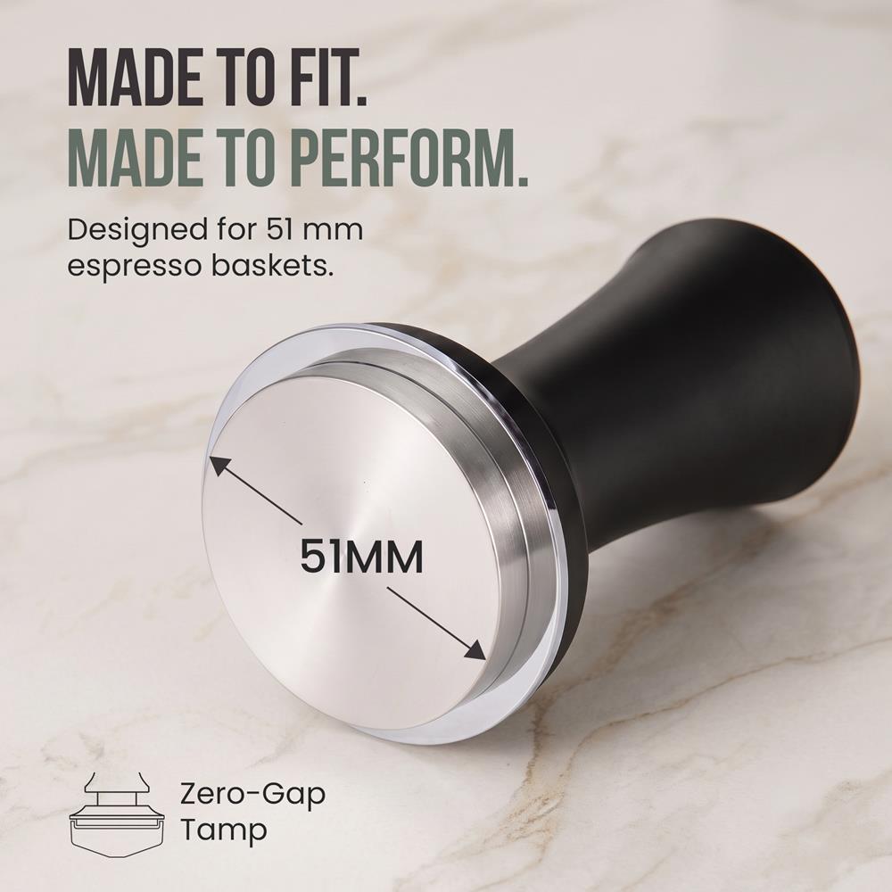 Neate Spring-Loaded Coffee Tamper For Espresso Machines | 51Mm Portafilter Spring-Loaded | 6-14 Lbs Of Calibrated Pressure | Depth-Adjustable | Great For Coffee & Espresso Enthusiasts | Black
